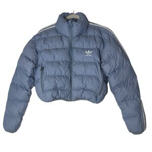 Adidas Adicolor Cropped Synthetic Down Puffer Jacket Women's Large Blue Outdoor